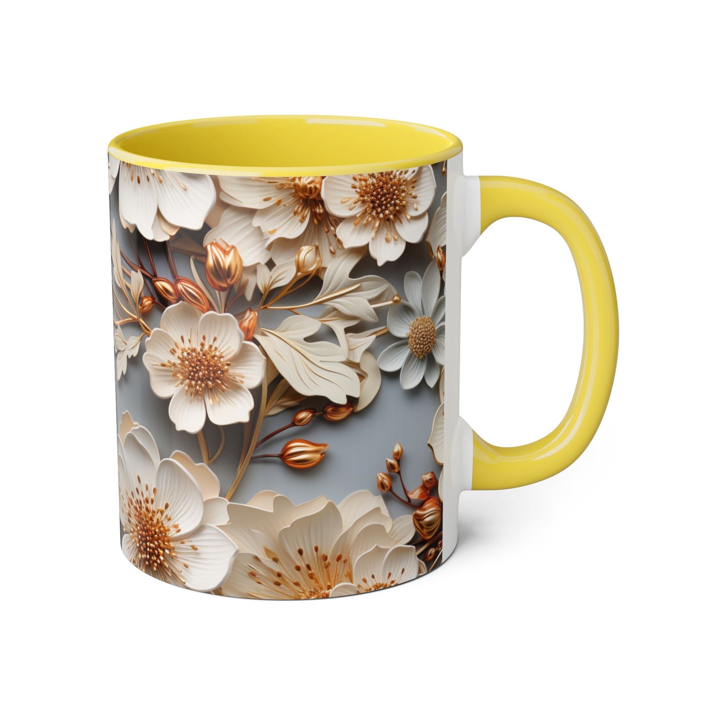Elegant Floral Accent Mug - 11oz Coffee Cup with Black Handle - Resilient Mind Media