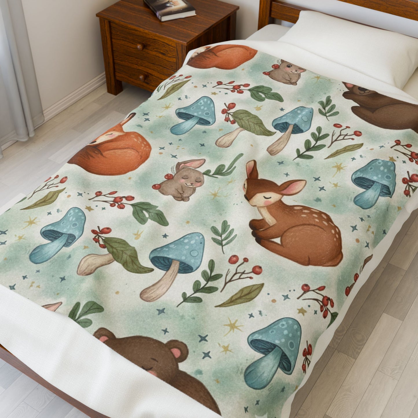 Whimsical Woodland Velveteen Blanket, Cozy Throw for Kids, Nursery Decor, Gift for Baby Shower, Soft Plush Blanket - Resilient Mind Media