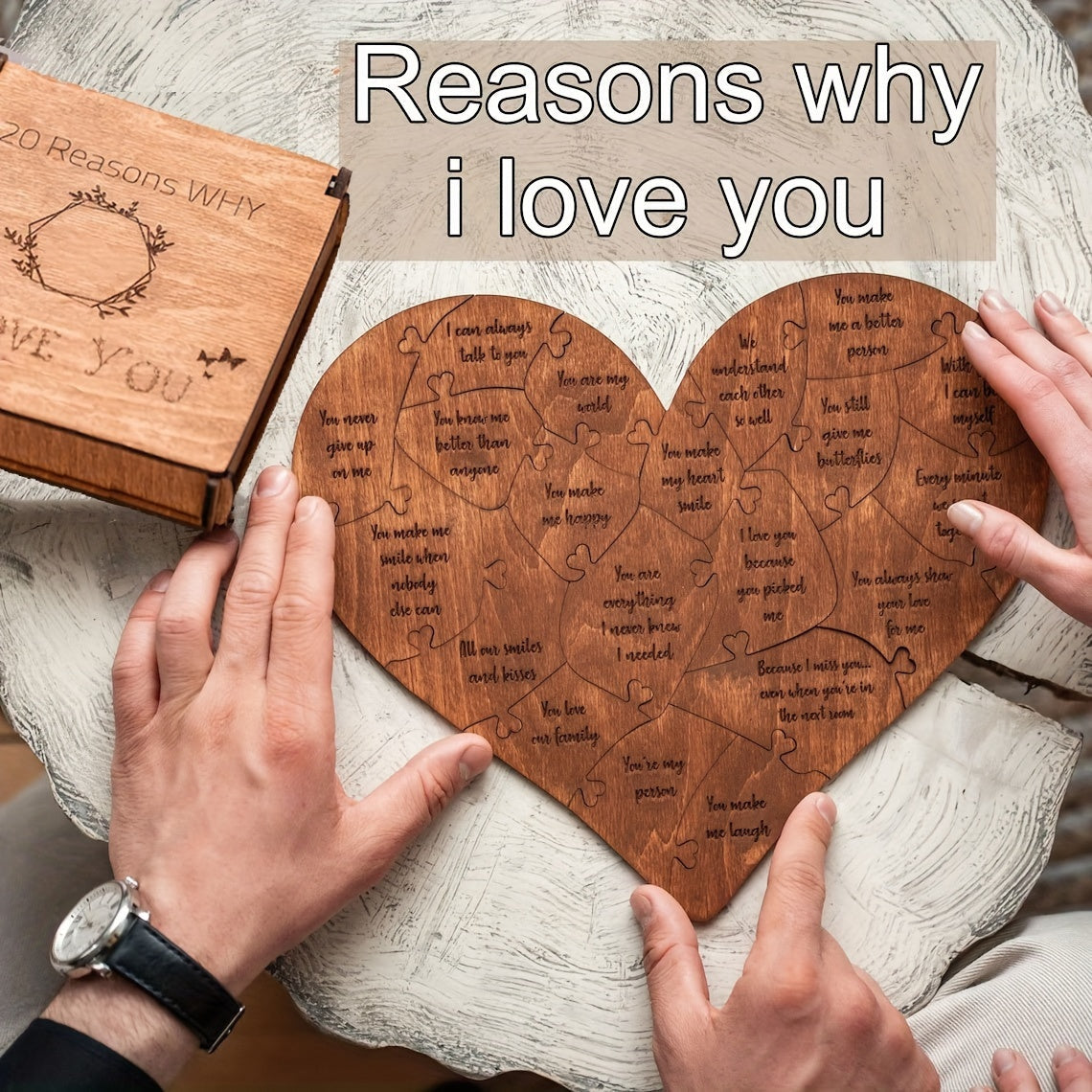 NNETM 20 Reasons Why I Love You Wooden Heart Puzzle-2