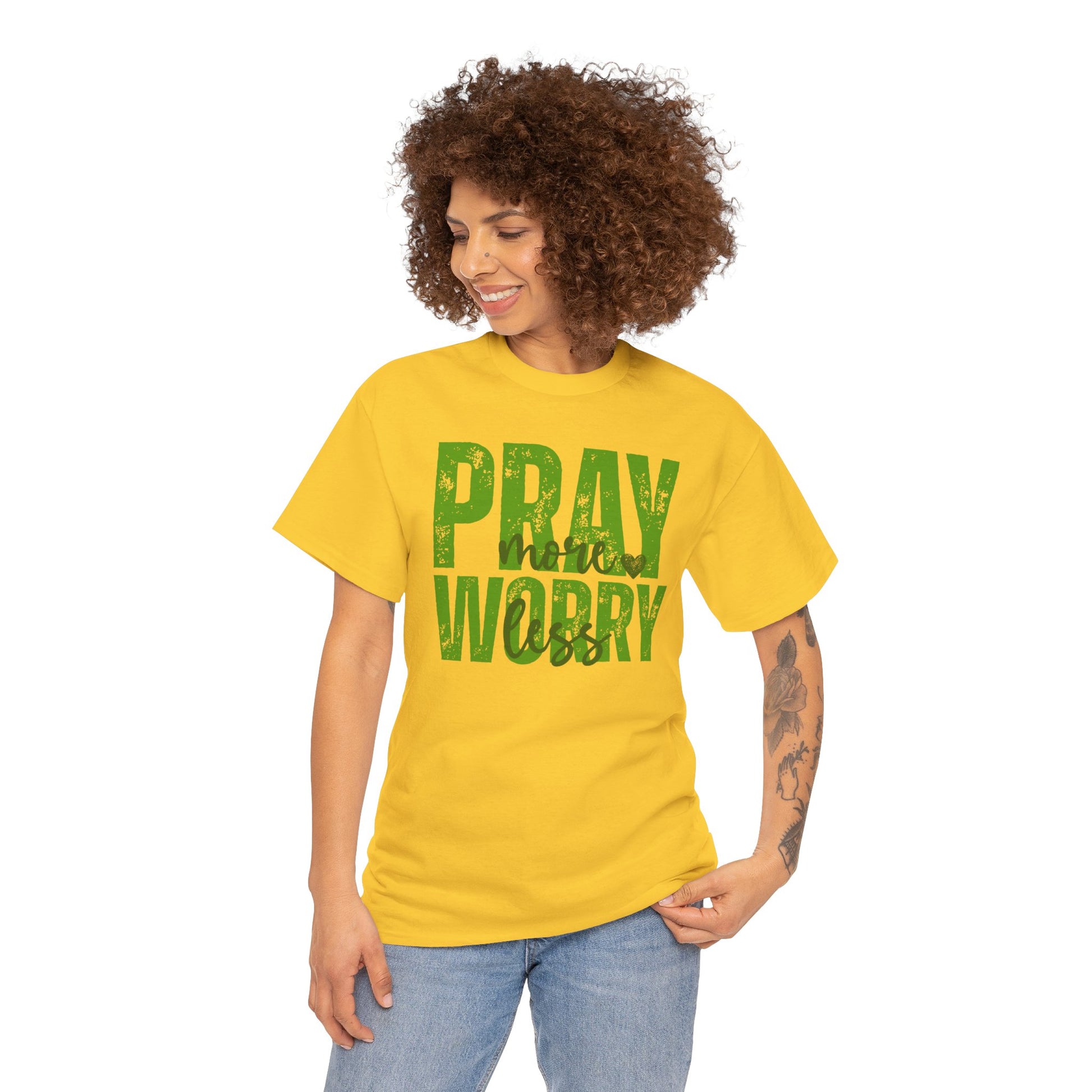 pray more worry less Inspirational Unisex Heavy Cotton Tee - 'Pray Worry' Motivational Shirt - Resilient Mind Media