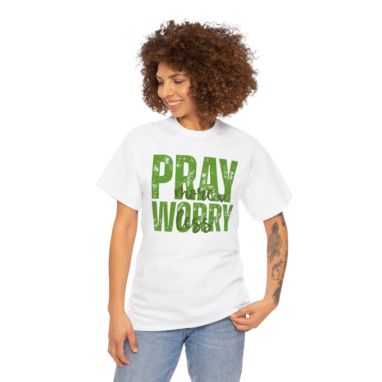 pray more worry less Inspirational Unisex Heavy Cotton Tee - 'Pray Worry' Motivational Shirt - Resilient Mind Media