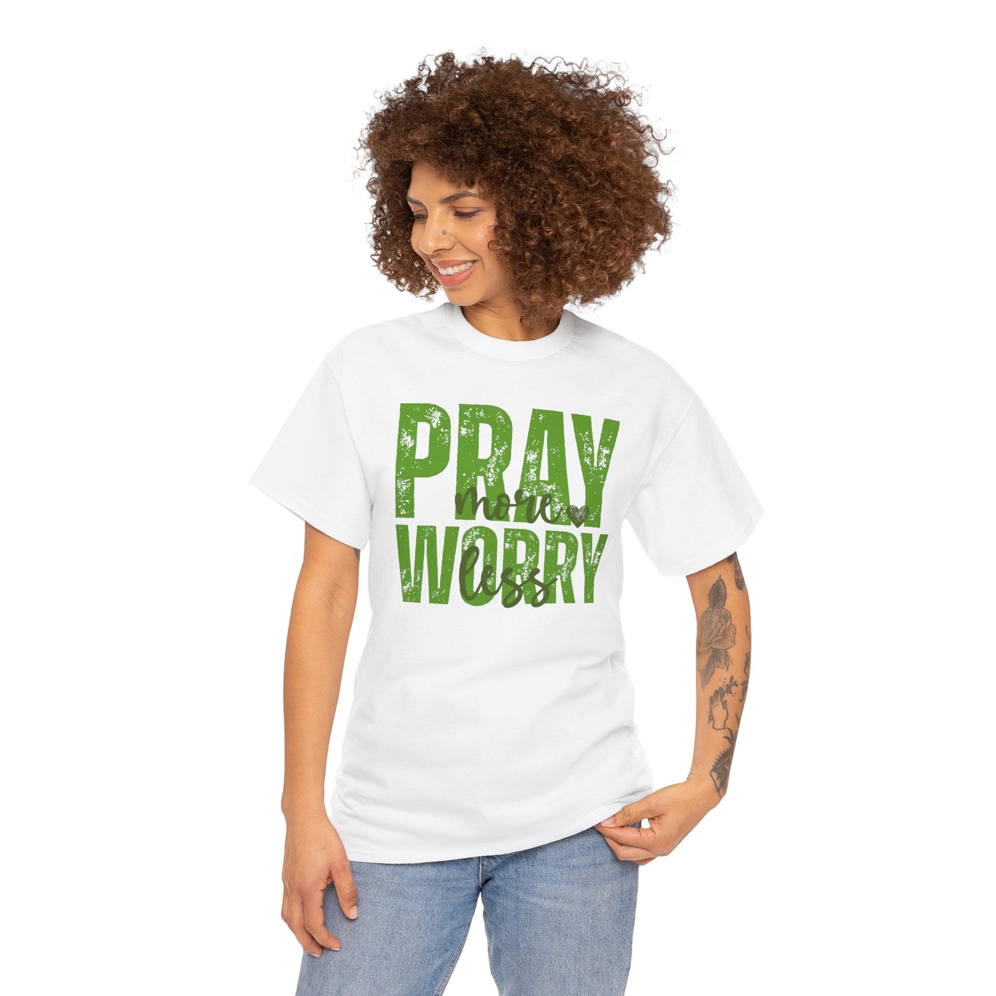 pray more worry less Inspirational Unisex Heavy Cotton Tee - 'Pray Worry' Motivational Shirt - Resilient Mind Media