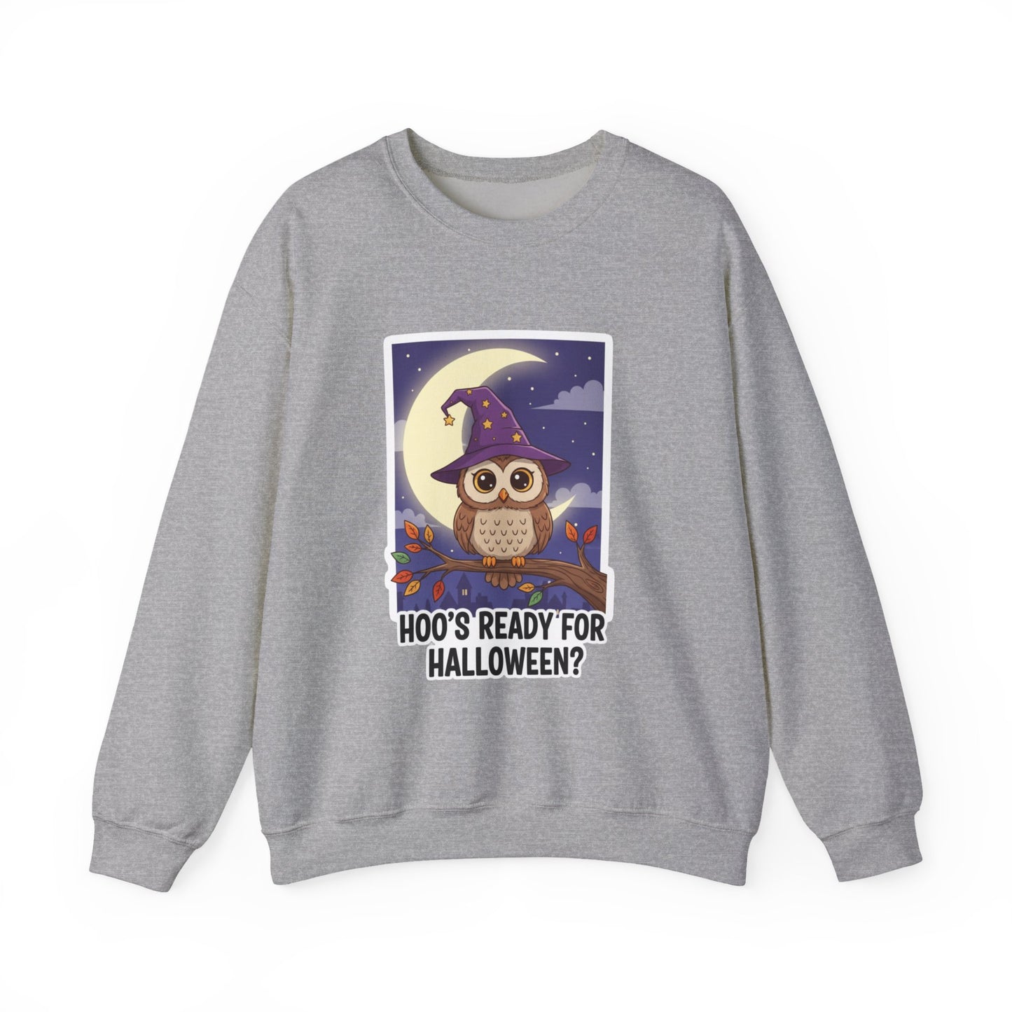 Hoo's Ready for Halloween? Sweatshirt - Cozy Halloween Gift, Cute Owl Design, Fall Style, Unisex Crewneck, Great for Costume Parties - Resilient Mind Media