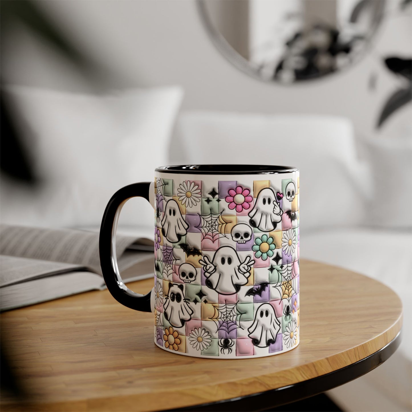 Halloween Ghosts and Flowers Accent Mug, 11oz - Resilient Mind Media