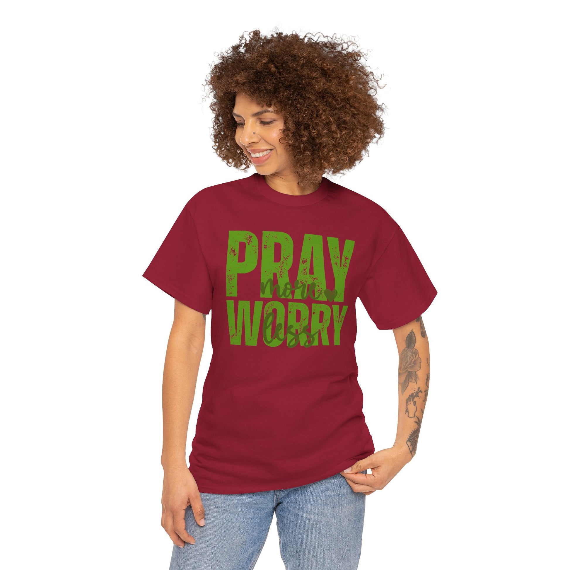 pray more worry less Inspirational Unisex Heavy Cotton Tee - 'Pray Worry' Motivational Shirt - Resilient Mind Media