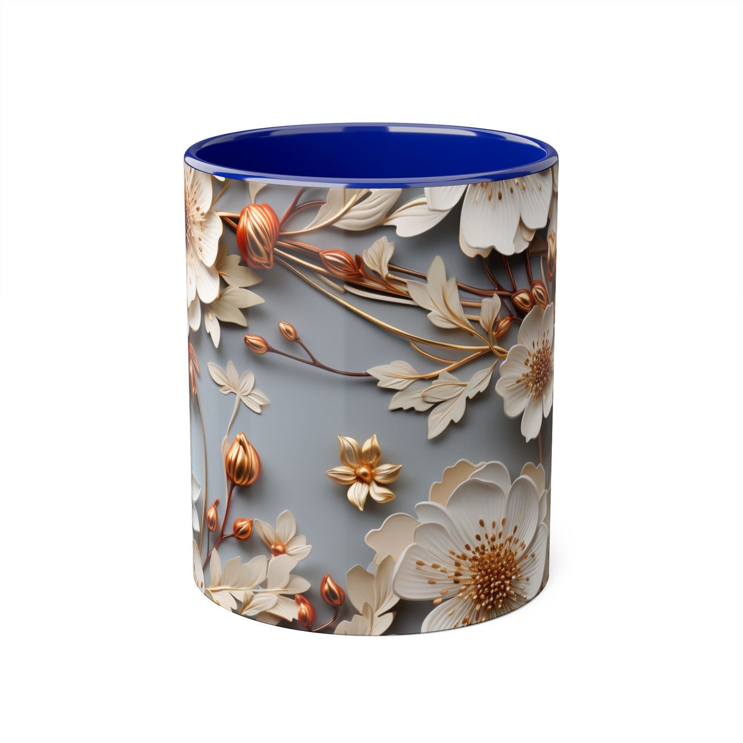 Elegant Floral Accent Mug - 11oz Coffee Cup with Black Handle - Resilient Mind Media