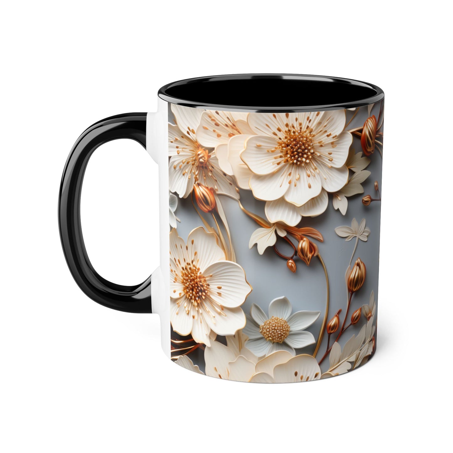 Elegant Floral Accent Mug - 11oz Coffee Cup with Black Handle - Resilient Mind Media
