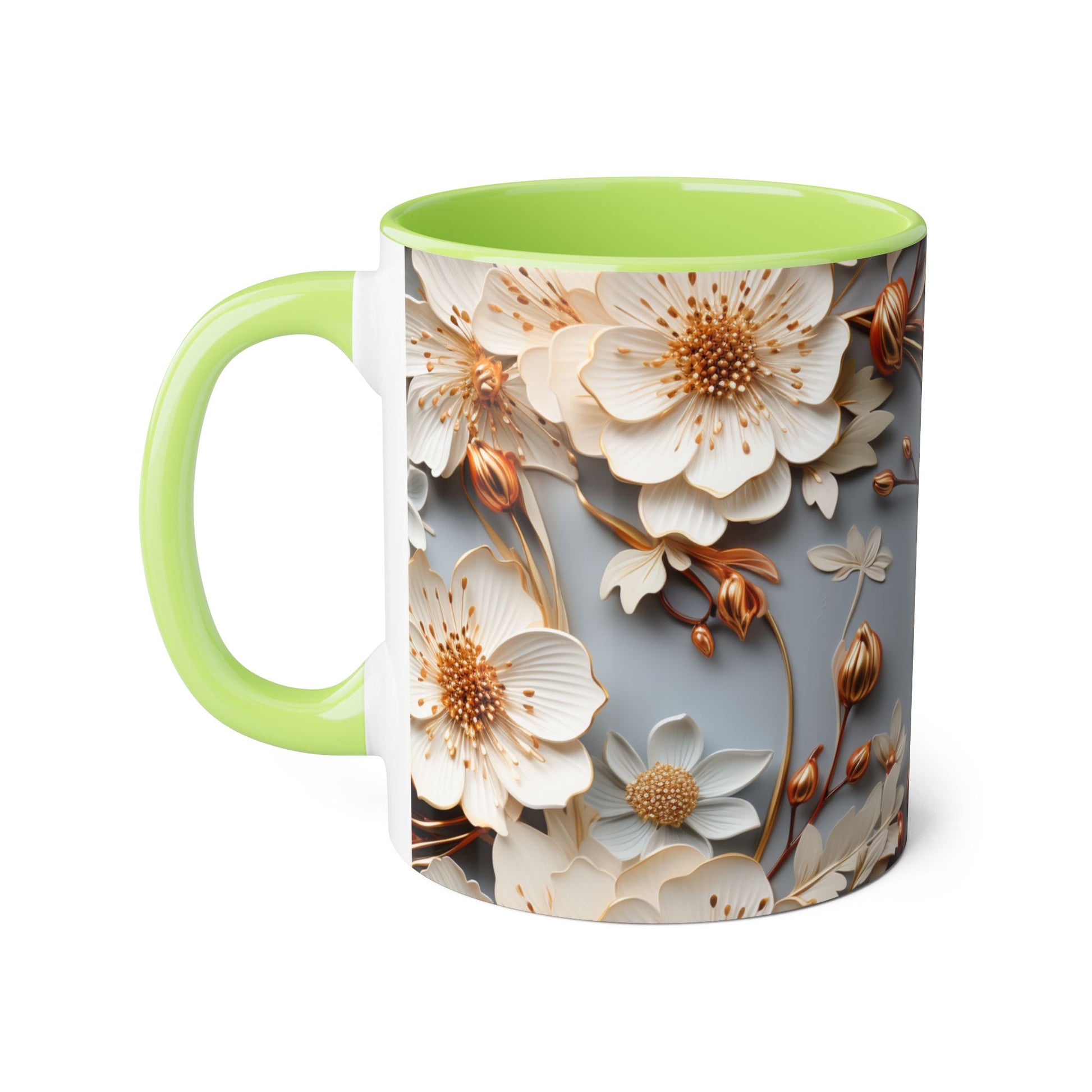 Elegant Floral Accent Mug - 11oz Coffee Cup with Black Handle - Resilient Mind Media