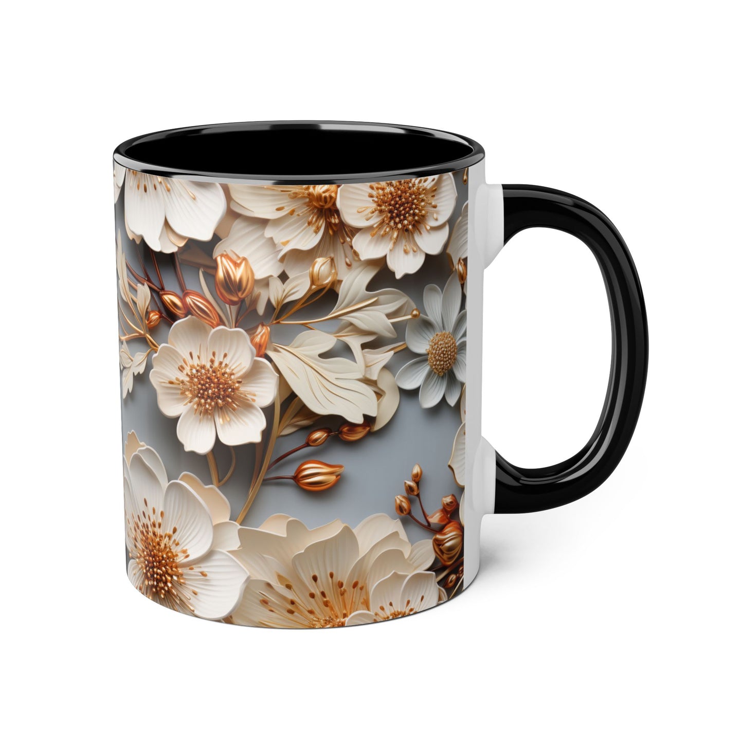 Elegant Floral Accent Mug - 11oz Coffee Cup with Black Handle - Resilient Mind Media