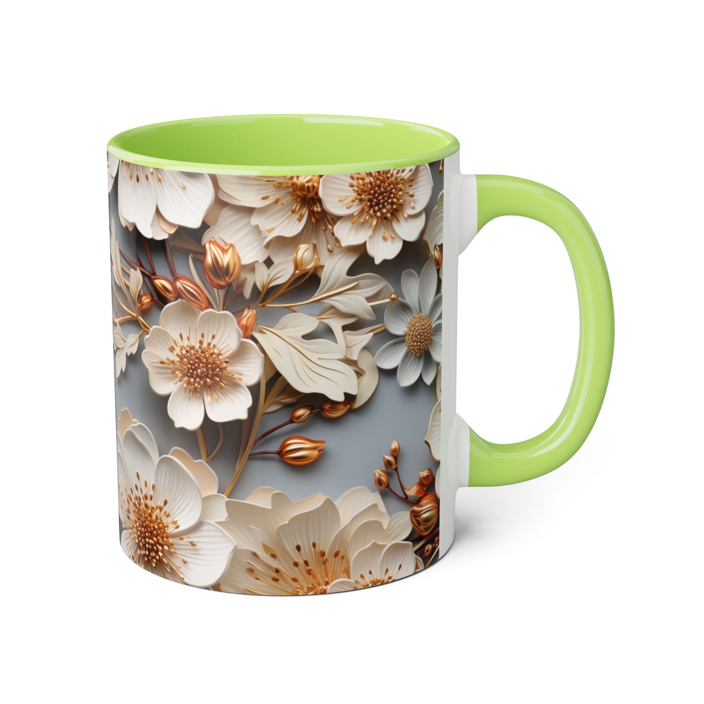 Elegant Floral Accent Mug - 11oz Coffee Cup with Black Handle - Resilient Mind Media