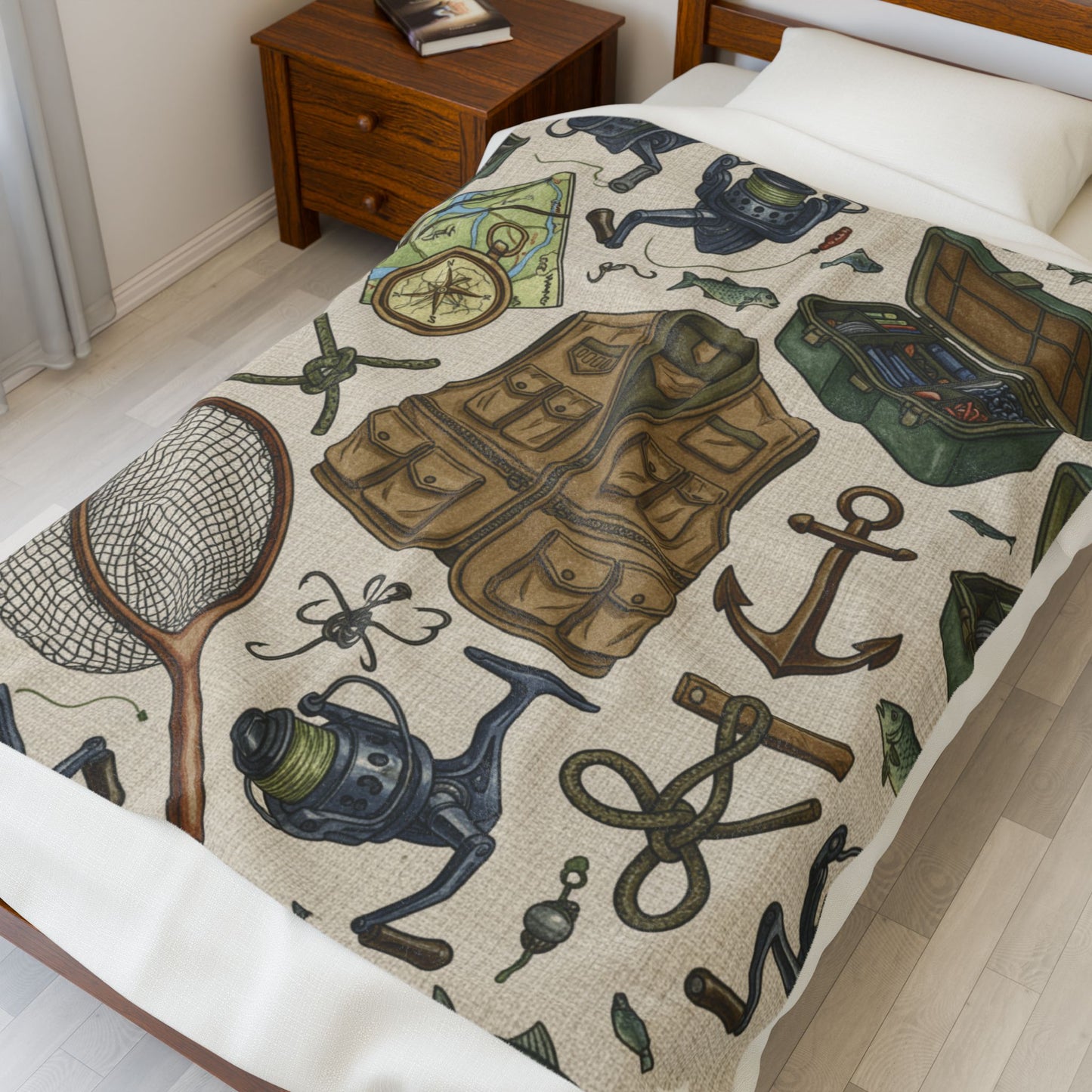 Fishing Adventure Velveteen Plush Blanket | Cozy Throw for Campers, Outdoor Enthusiasts, Gifts for Dads, Relaxation, Home Decor - Resilient Mind Media