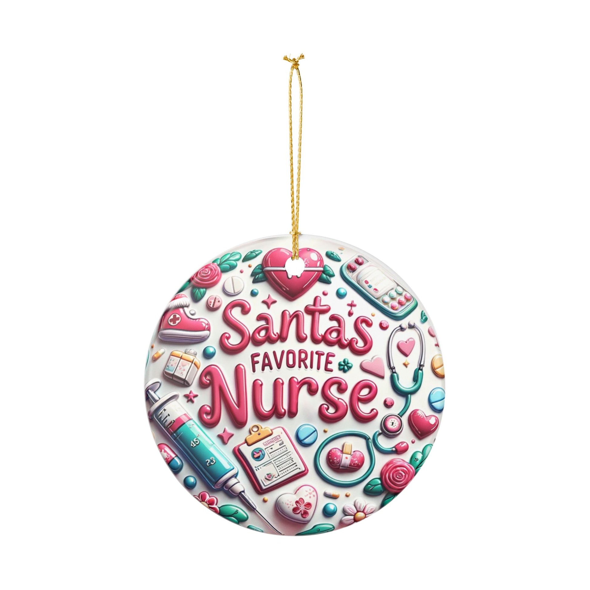 Nurse Holiday Ornament - Santa's Favorite Nurse Ceramic Decoration - Resilient Mind Media