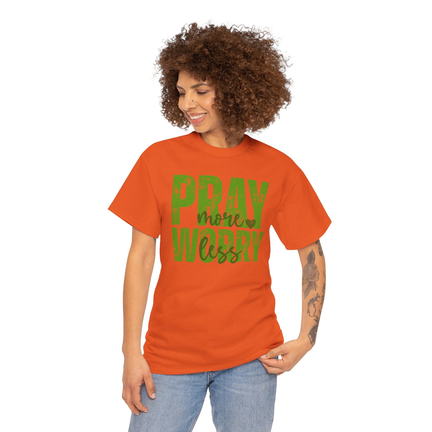 pray more worry less Inspirational Unisex Heavy Cotton Tee - 'Pray Worry' Motivational Shirt - Resilient Mind Media