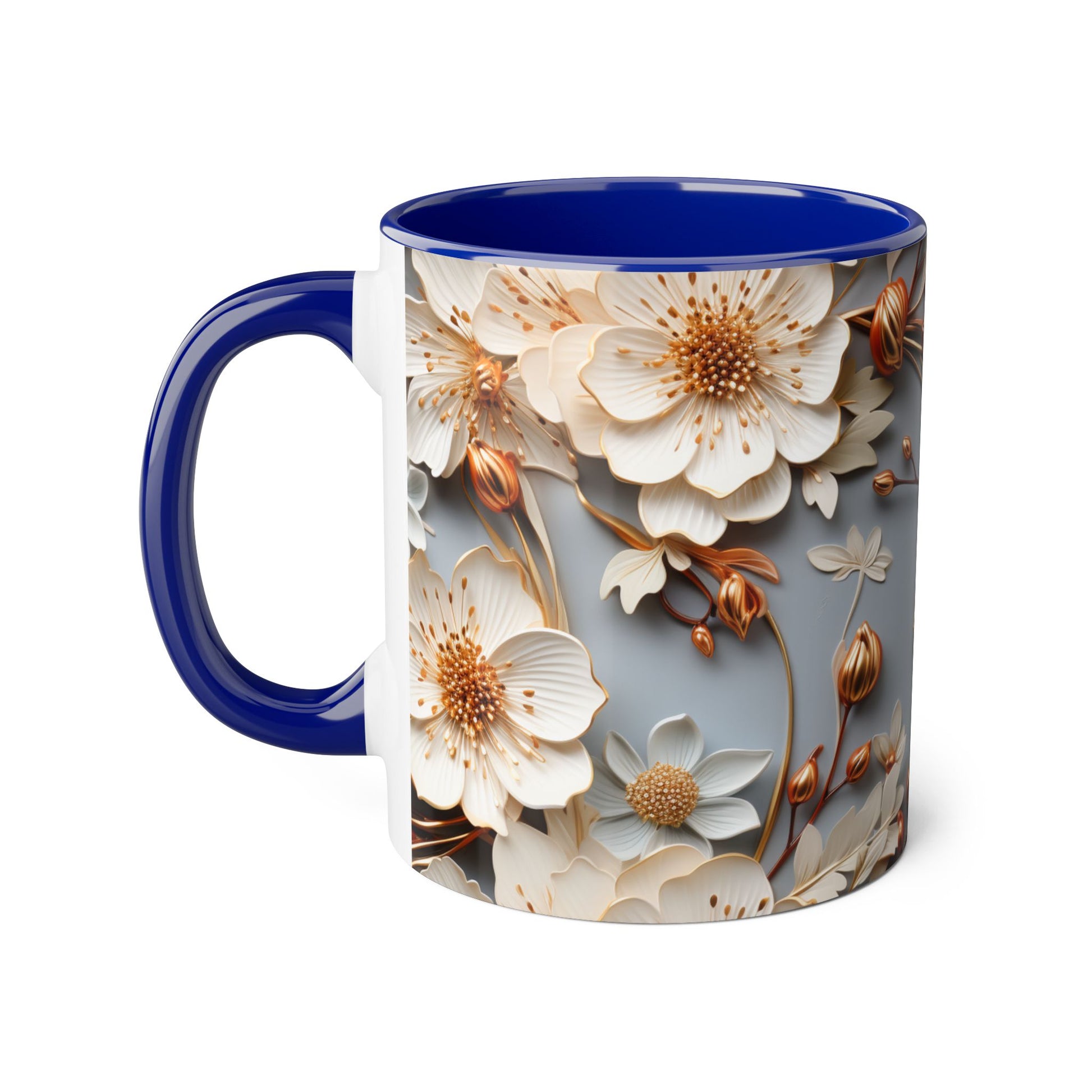 Elegant Floral Accent Mug - 11oz Coffee Cup with Black Handle - Resilient Mind Media