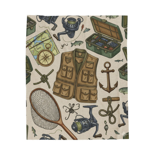 Fishing Adventure Velveteen Plush Blanket | Cozy Throw for Campers, Outdoor Enthusiasts, Gifts for Dads, Relaxation, Home Decor - Resilient Mind Media