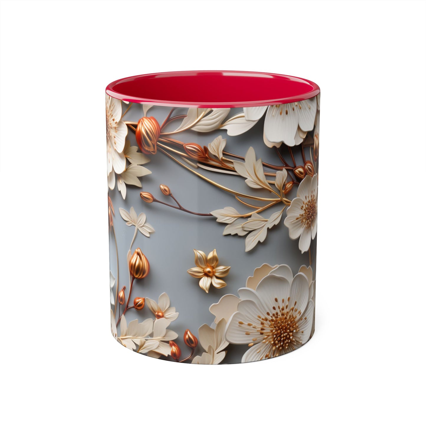 Elegant Floral Accent Mug - 11oz Coffee Cup with Black Handle - Resilient Mind Media