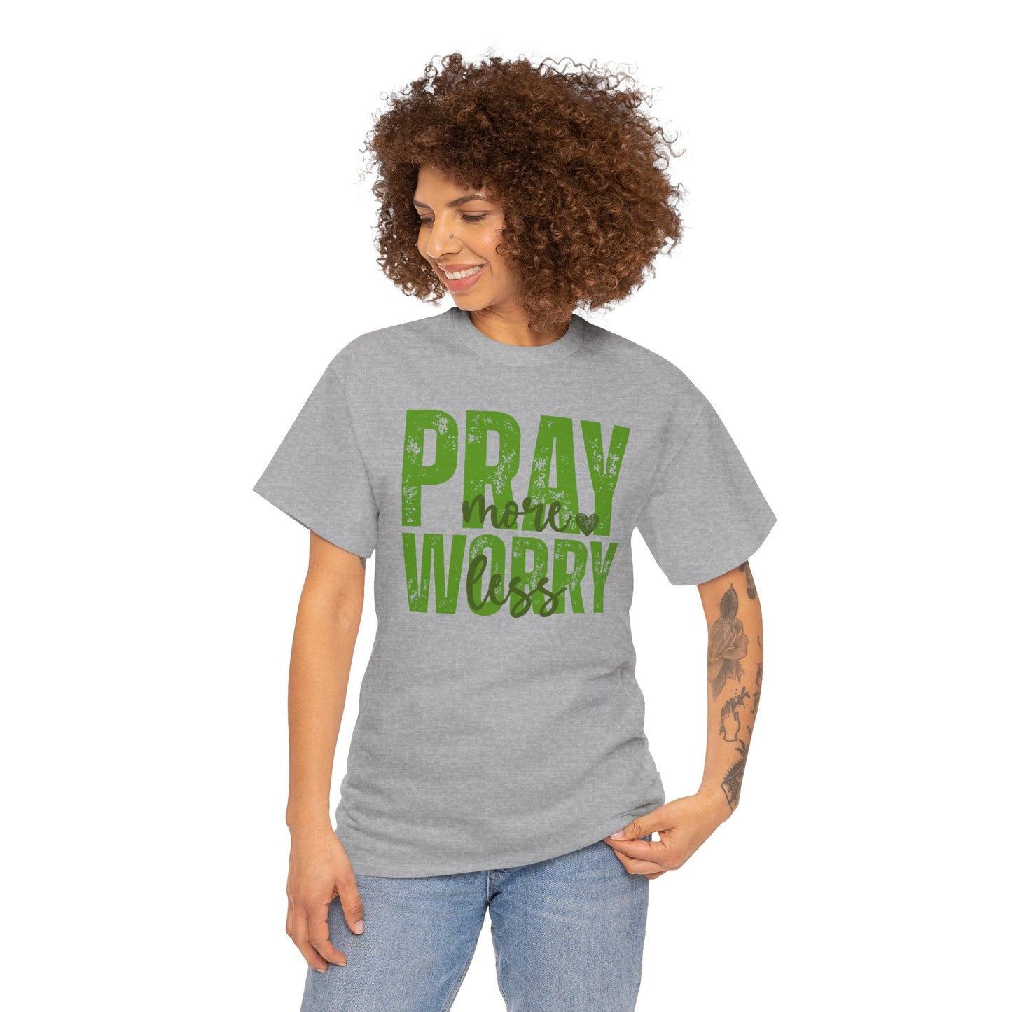 pray more worry less Inspirational Unisex Heavy Cotton Tee - 'Pray Worry' Motivational Shirt - Resilient Mind Media