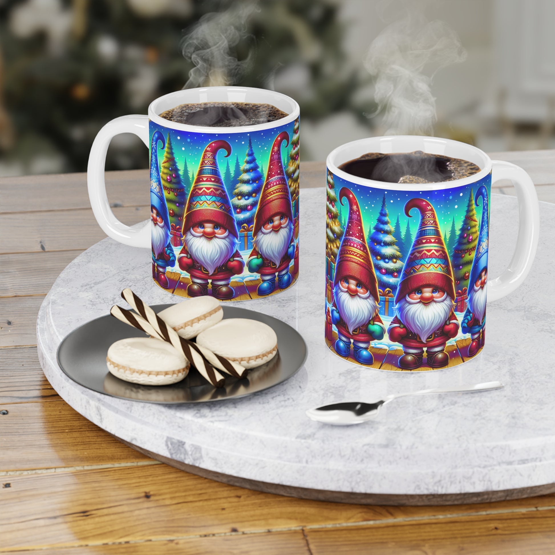 Festive Gnome Ceramic Mugs - Christmas Holiday Drinkware - Resilient Mind Media