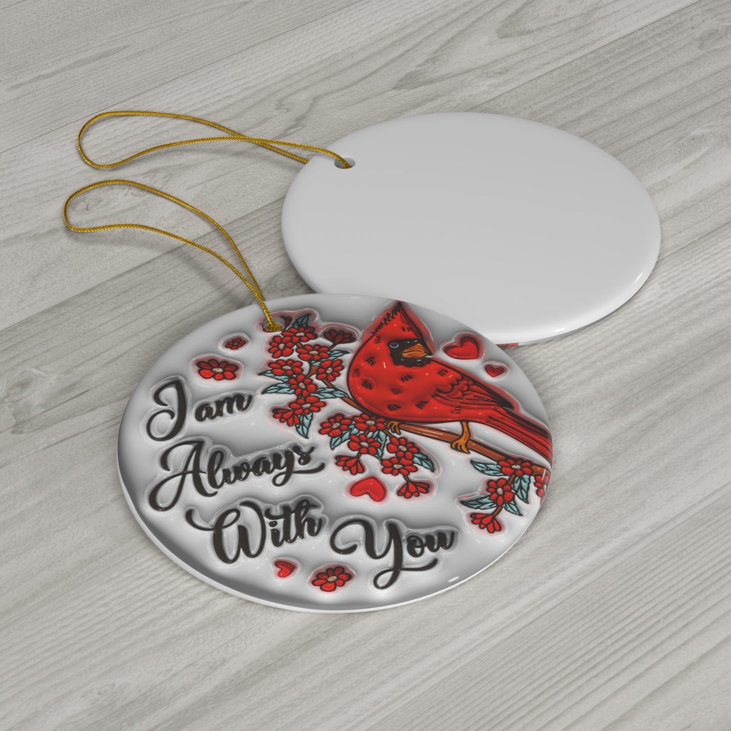 Red Cardinal Ceramic Ornament - "I Am Always With You" - Resilient Mind Media