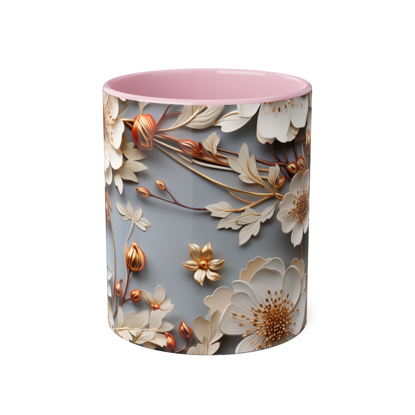 Elegant Floral Accent Mug - 11oz Coffee Cup with Black Handle - Resilient Mind Media