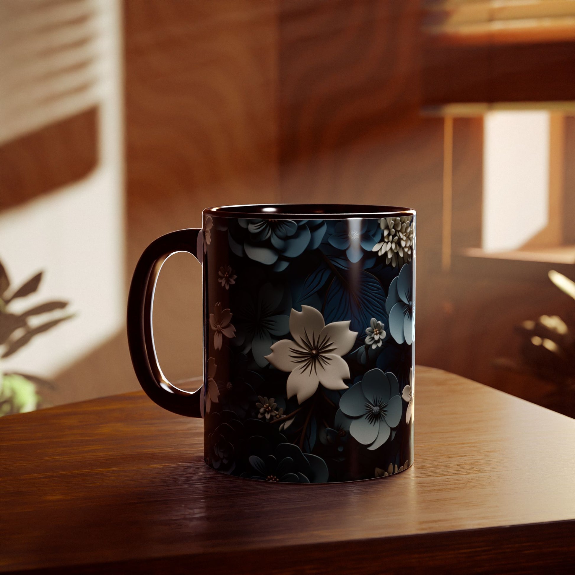 Floral Accent Mug - Elegant 11oz Coffee Cup for Home & Office - Resilient Mind Media