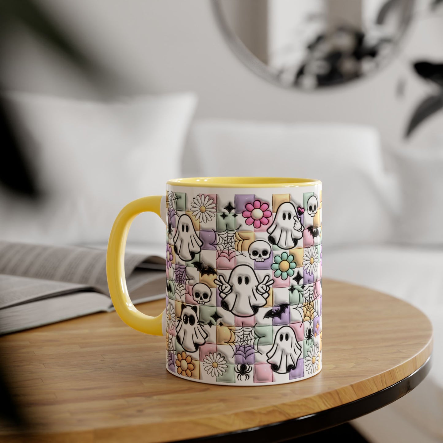 Halloween Ghosts and Flowers Accent Mug, 11oz - Resilient Mind Media