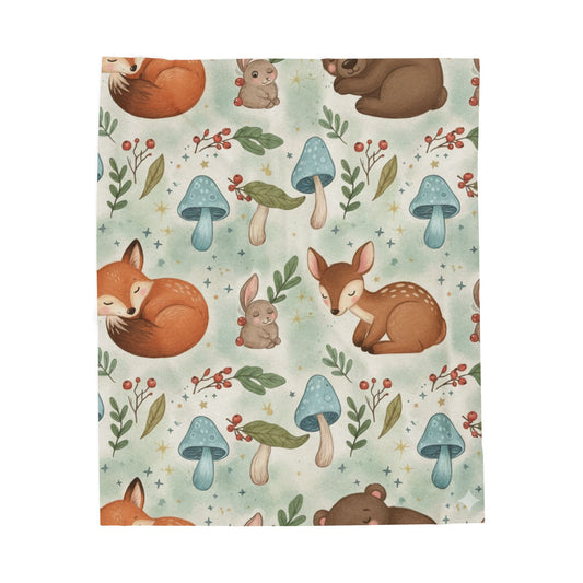 Whimsical Woodland Velveteen Blanket, Cozy Throw for Kids, Nursery Decor, Gift for Baby Shower, Soft Plush Blanket - Resilient Mind Media