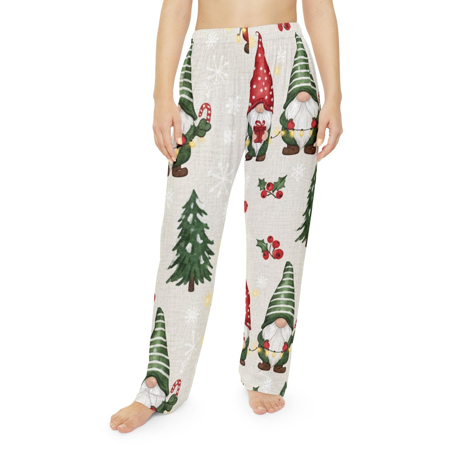 Holiday Gnome Women's Pajama Pants, Cozy Sleepwear, Christmas Gift, Festive Lounge Pants, Winter Celebration, AOP Print - Resilient Mind Media