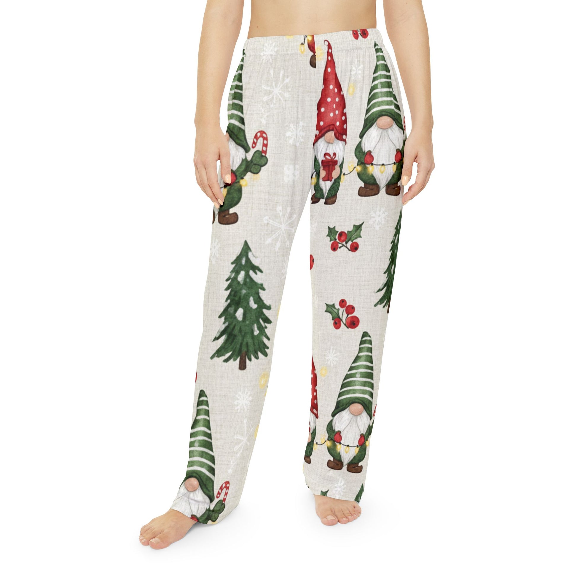 Holiday Gnome Women's Pajama Pants, Cozy Sleepwear, Christmas Gift, Festive Lounge Pants, Winter Celebration, AOP Print - Resilient Mind Media
