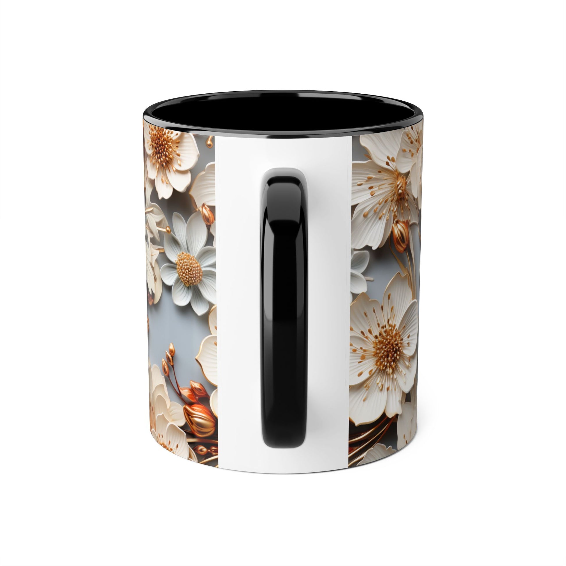 Elegant Floral Accent Mug - 11oz Coffee Cup with Black Handle - Resilient Mind Media