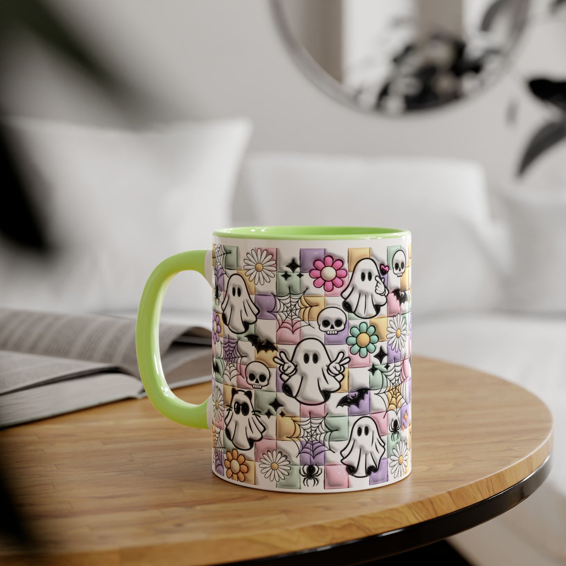Halloween Ghosts and Flowers Accent Mug, 11oz - Resilient Mind Media